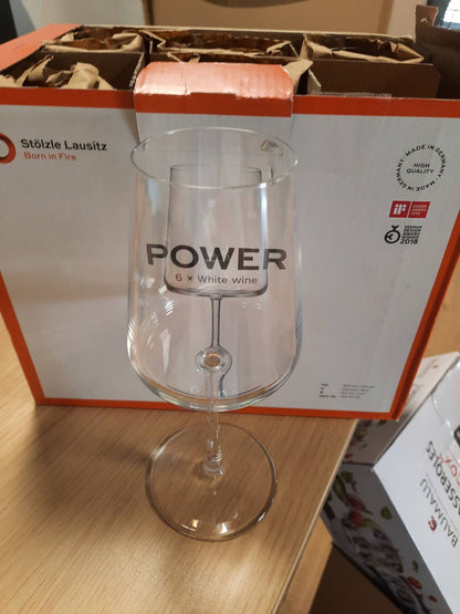 195569 - STÖLZLE LAUSITZ POWER - Set prej 6 Gotash për Verë të Bardhë të Bëra nga Qelqi Kristal, Madhësia 400 ml - Rezistente ndaj Lavastoviljes dhe Goditjeve, Prodhuar në Gjermani