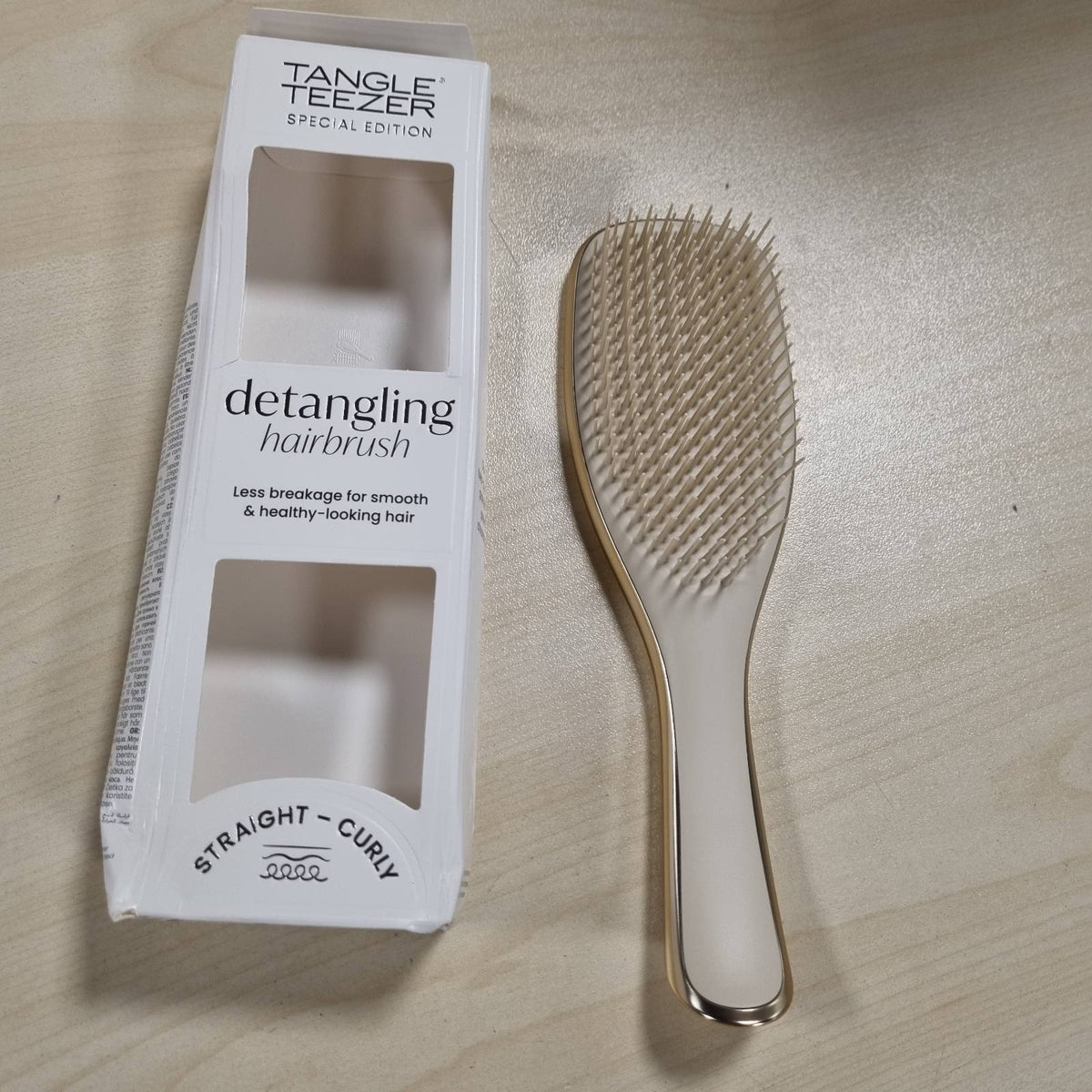 300893 - TANGLE TEEZER Furçë flokësh Ultimate Detangler, Përshtatshme për të gjitha llojet e flokëve, Qime me lartësi të dyfishtë, Ngjyrë shampanje ari krom