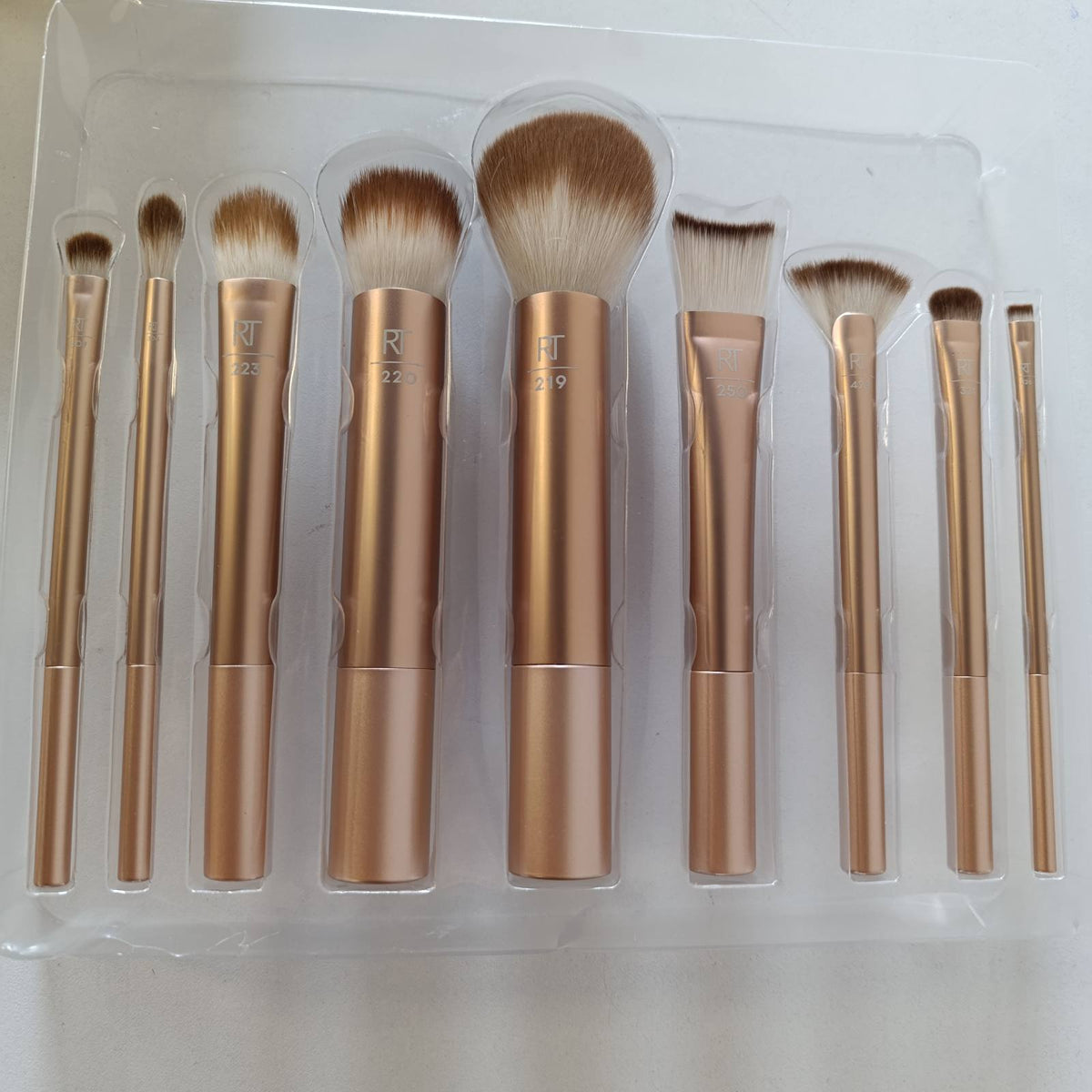 302019 - TEKNIKAT REAL Set Furçash Grimi Au Naturale, 9 Furça për Aplikimin e Pudrave, Lëngjeve dhe Kremave, Madhësi e Madhe