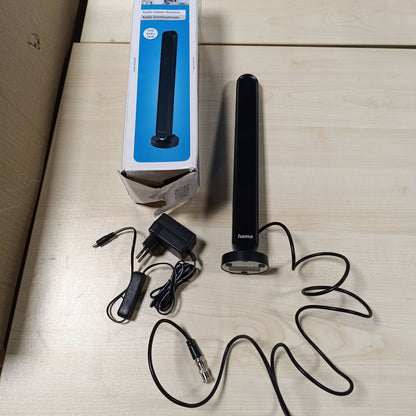 268392 - HAMA - Antenë e brendshme DAB për radio (DAB+, FM, antenë dixhitale e brendshme me amplifikator, antenë shufre aktive me lidhës F), e zezë, kabllo 1.4 m
