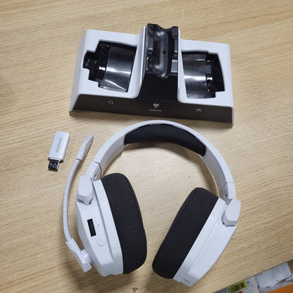 299190 - NUBWO Kufje pa tel për lojëra G06 Pro me stacion karikimi për kufje dhe kontrollues PS5, vonesë e ulët 17ms, jetëgjatësi baterie 120 orë, drajverë dinamikë 50 mm, të bardhë (jo të pajtueshëm me Xbox)