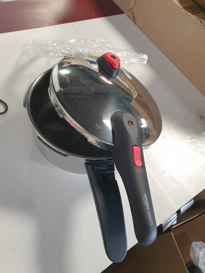 183360 - AMAZON BASICS Tenxhere me Presion prej Çeliku Inox, e Pajtueshme me Induksion, Kapaciteti 4L