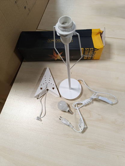 184296 - SALCAR Yll Krishtlindjesh LED, Yll Dritare 35 cm, Yll nga Lëtëra me Llambë E14, Yll 3D i Ndriçuar, Yll Adventi në Këmbë me Bazë Hekuri, i Bardhë