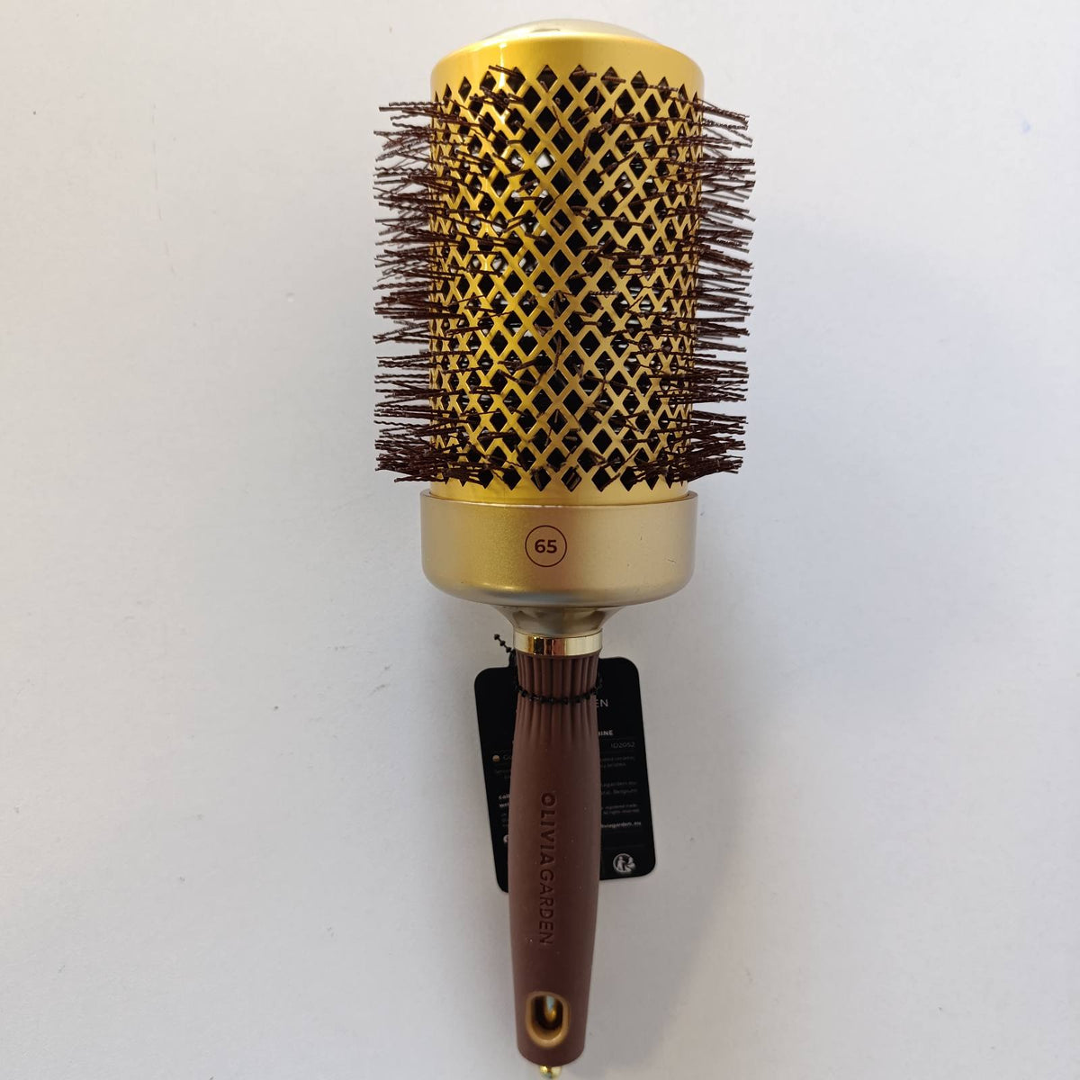 301914 - OLIVIA GARDEN Furçë Expert Blowout Shine – Ari dhe Kafe - 65, Furçë e rrumbullakët qeramike antistatike
