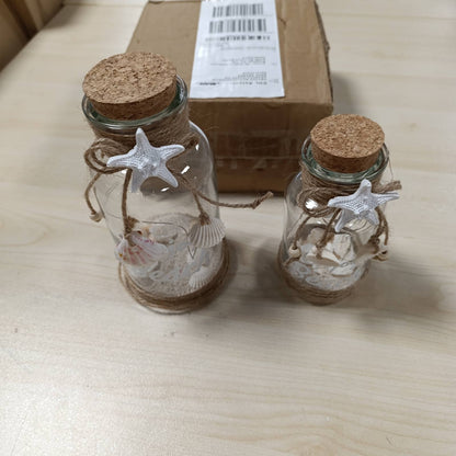 196766 - LED FENERË PLAZHI 2x prej Qelqi, Të Lartë 12 dhe 16 cm, me Tel Drite, Punon me Bateri, Dritë Ere, Përshtatshëm për Dekorim Tavoline dhe Drite Detare