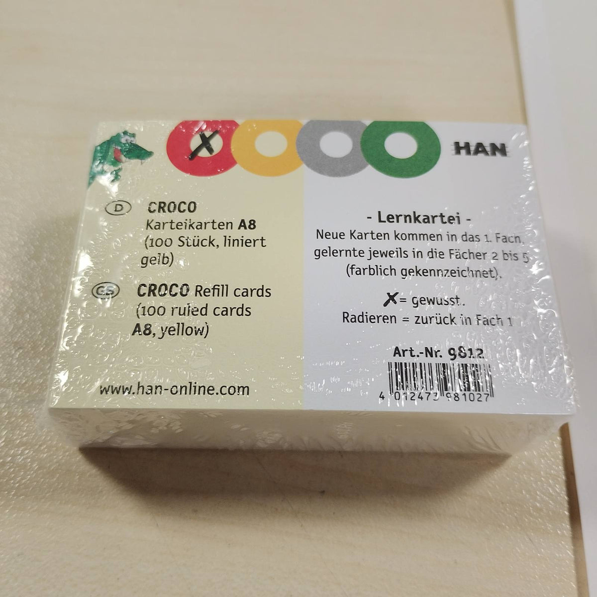 299916 - HAN CROCO Kuti me karta mësimi, mësim i lehtë i fjalorit me një sistem mësimi me 5 ndarje, kuti me karta DIN A8 për 500 karta, përfshirë 5 pllaka mbështetëse + 100 karta mësimi, kuti mësimi, 998-617, e tejdukshme/e kuqe