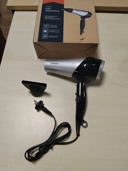 297216 - GRUNDIG Tharëse flokësh HD 6080 B - 2200 W, jonike me difuzor, 3 cilësime temperature, 2 cilësime rrjedhjeje ajri - E zezë/argjendtë