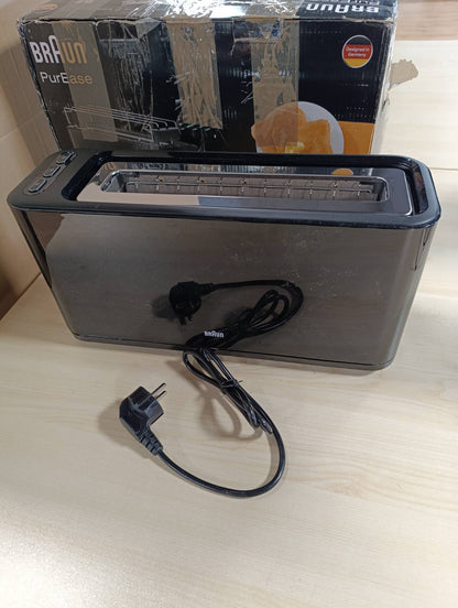 292699 - BRAUN Toster Household HT 3110 BK, Hapësirë e gjatë, Dhomë pjekjeje shumë e gjerë, Tabaka e lëvizshme për thërrime, 7 nivele skuqjeje, E zezë