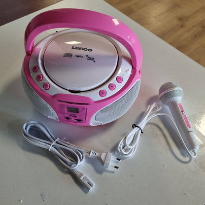 299104 - LENCO SCD-650 - Radio CD Portative - Boombox për Fëmijë - 6 Watt - USB - Mikrofon - AUX - Radio FM - Rozë