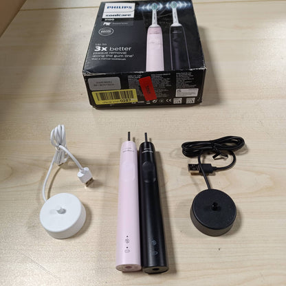274923 - PHILIPS Furrçë dhëmbësh elektrike Sonicare 3100, furçë dhëmbësh sonike, kontroll presioni dhe kohëmatës, Sugar Rose dhe Black, pako me dy pjesë, modeli HX3675/15