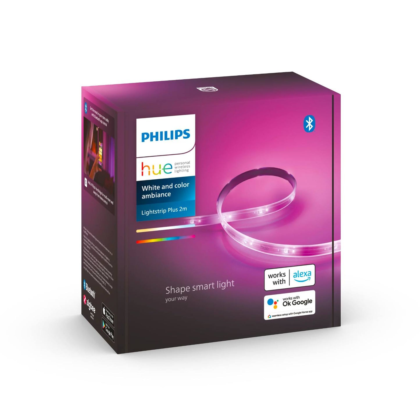 221334 - PHILIPS Hue White & Color Ambiance Lightstrip Plus Base Set V4, Shirit LED 2 metra i errësueshëm me 16 milionë ngjyra, kontroll i inteligjent i dritës përmes zërit ose aplikacionit