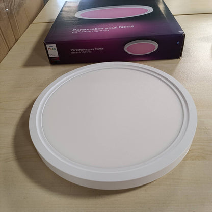 175135 - PHILIPS HUE Paneli Dritë LED Smart Devote, Rrumbullakët 30 cm, 16.6 W, 2000 Lumen, Ambient i Bardhë dhe me Ngjyra, Kornizë e Bardhë, për Ndriçim të Brendshëm në Dhomë Ndenjeje, Kuzhinë, Korridor