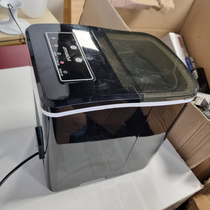 288240 - POWSAF Makinë akulli vetëpastruese, 12 kg/24 orë, 9 kube gati në 8 minuta, e lëvizshme për në shtëpi/zyrë/kamping - e zezë