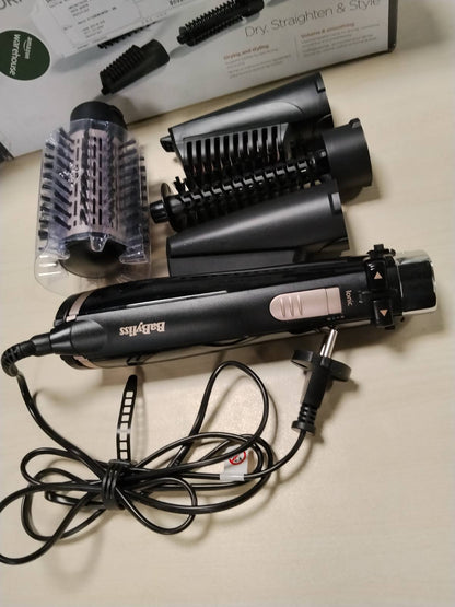 297938 - BABYLISS Furçë rrotulluese për tharëse flokësh AS200E, me 4 aksesorë të ndërrueshëm, funksion jonik, e zezë
