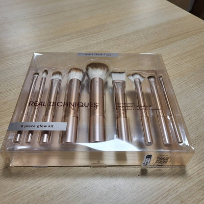 296965 - TEKNIKAT REAL - Set Furçash Grimi Au Naturale - 9 Furça për Aplikimin e Pudrave, Lëngjeve dhe Kremave - Madhësi e Madhe - I përshtatshëm për Konturin e Fytyrës dhe Syve