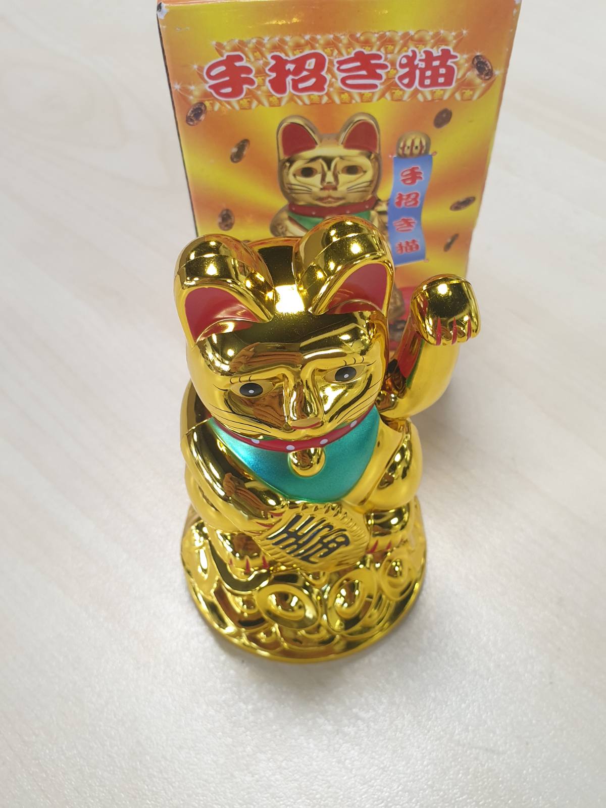 185862 - LILALEMON - Mace e Artë me Fat, Krah i Lëvizshëm 11.4cm, Dekorim Oriental Kinez Maneki Neko Feng Shui, për Dekorim Shtëpie dhe Zyres