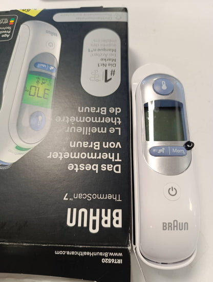 300512 - BRAUN Termometër veshi ThermoScan 7 BRAIRT6520, Teknologjia e Precizionit Age, Ekran dixhital me kodim ngjyrash, Miqësor për foshnje dhe fëmijë të vegjël