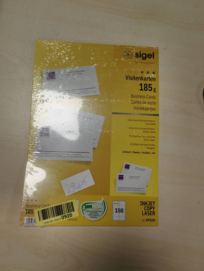 294605 - SIGEL Kartëvizita të printueshme DP830, 150 copë (15 fletë), 185 g, 85x55 mm, të bardha të ndezura
