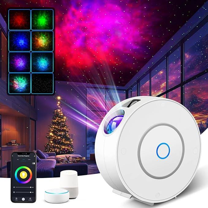 222962 - Fokky Projektor Inteligjent i Qiellit me Yje, me lidhje WiFi, kontroll me zë dhe përmes aplikacionit. Ka funksion kohëmatësi, është i pajtueshëm me Alexa dhe Google Assistant dhe krijon atmosferë relaksuese për fëmijë e të rritur.