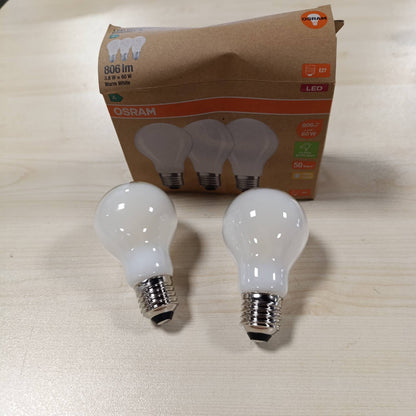185227 - OSRAM Llambat LED, Efikasitet i Lartë Klasa Energjie A, Pako 3 cope, Zevendëson 60W Llambat Inkandeshente, Formë Llambë, E Bardhë e Ngrohtë (2700K), E27, Xham i Mbuluar me Açar