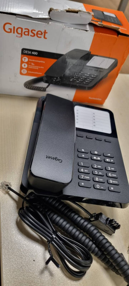 295243 - GIGASET DESK 400 - Telefon me kabllo fleksibël, Hapësirë për 10 numra të shpejtë, Ritelefonim, DTMF ose puls, ngjyrë e zezë [versioni gjerman]