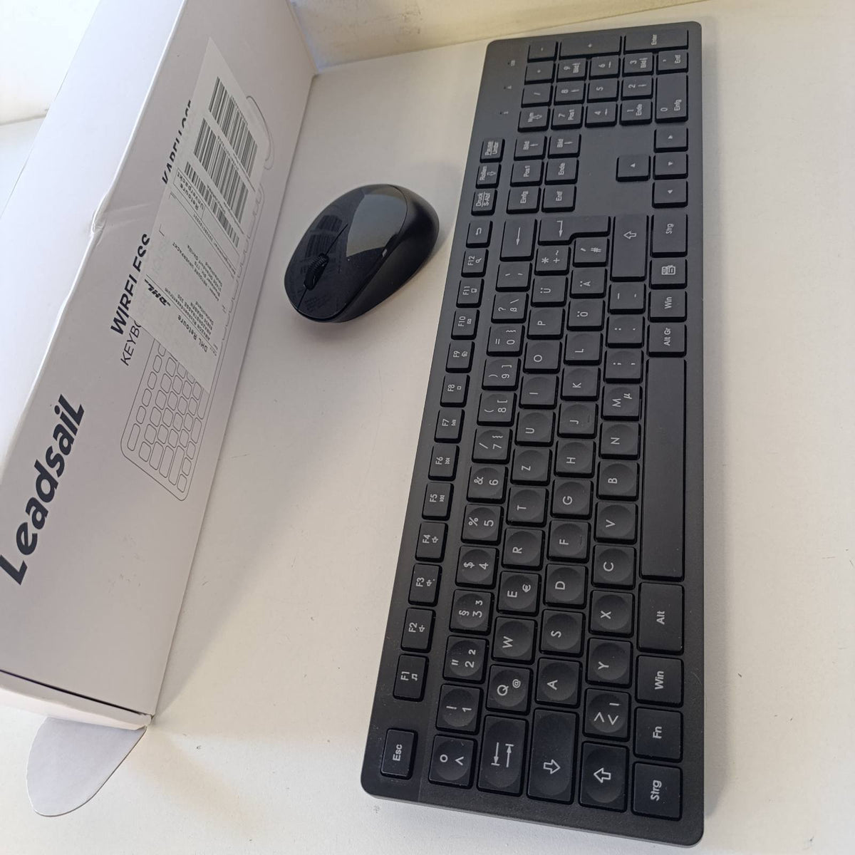 299698 - LEADSAIL Set tastiere dhe mausi pa tel K786, Paraqitje gjermane QWERTZ, shtypje pa zhurmë, 2.4 GHz me marrës nano USB 2-në-1 për PC/Laptop, ngjyra e zezë