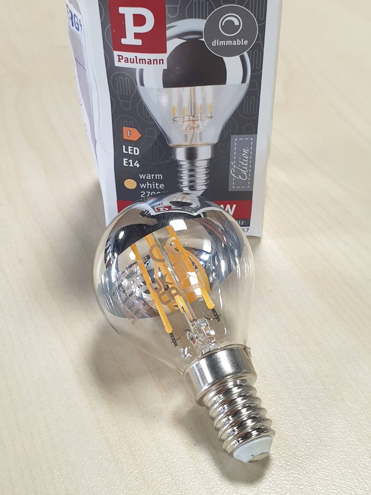 186692 - PAULMANN Llambë LED me Filament 28667, Dizajn me Pika, 4.8W, Reflektor Argjendi, 2700K E Bardhë e Ngrohtë, E Zbehtë, Gjysma E14
