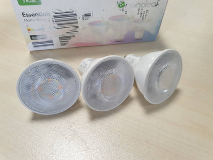 183467 - NANOLEAF Llamba Ndriçimi Mater Essentials, Seti i 3 Llambave LED Inteligjente GU10 RGBW - Matter over Thread, Llamba LED Bluetooth me 16 Milionë Ngjyra, Sinkronizim ekrani, Përshtatet me Alexa, Google Home, Apple për Dekor dhe Lojëra