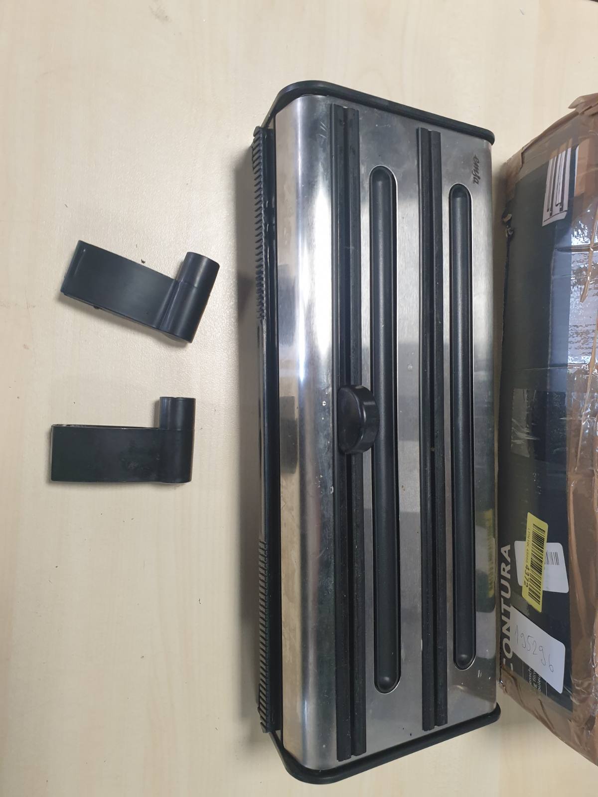 195296 - EMSA Dispenser Prerës 3-Kahësh 504180 Contura për Letër Kuzhine, Letër Alumini dhe Qese Plastike, Kompakt, nga Çelik Inox, Ngjyra Argjend/I Zi, 1 Pako