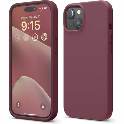 295310 - Këllëf premium prej silikoni të lëngshëm për iPhone 15, ngjyrë bordo.