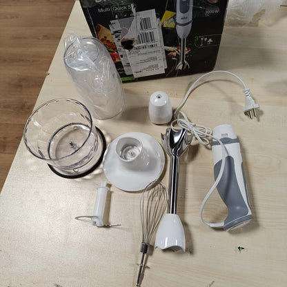 277375 - BRAUN Blender Dore Shtëpiak MQ 5235WH, 1000W, Shkop Përzierës MultiQuick 5 Vario me Këmbë Përzierëse prej Çeliku Inoks, Set Aksesori me 3 pjesë, i Bardhë/Gri [Klasa e Energjisë A]