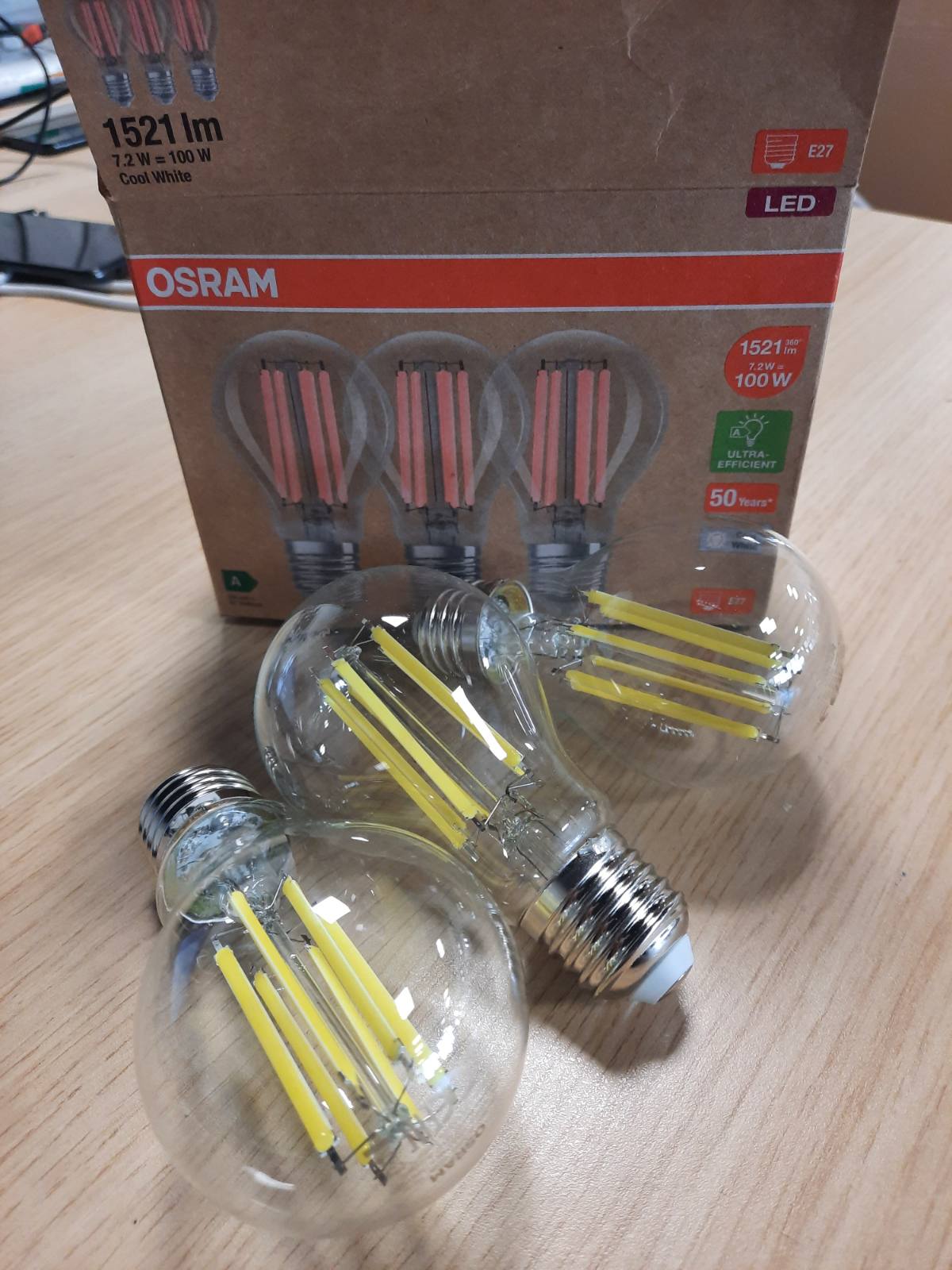 223214 - OSRAM Llambë LED Classic A100 Filament 7.2W 840, 4000K e bardhë e ftohtë, E27, 1521 lm, 50,000h, kënd 300°