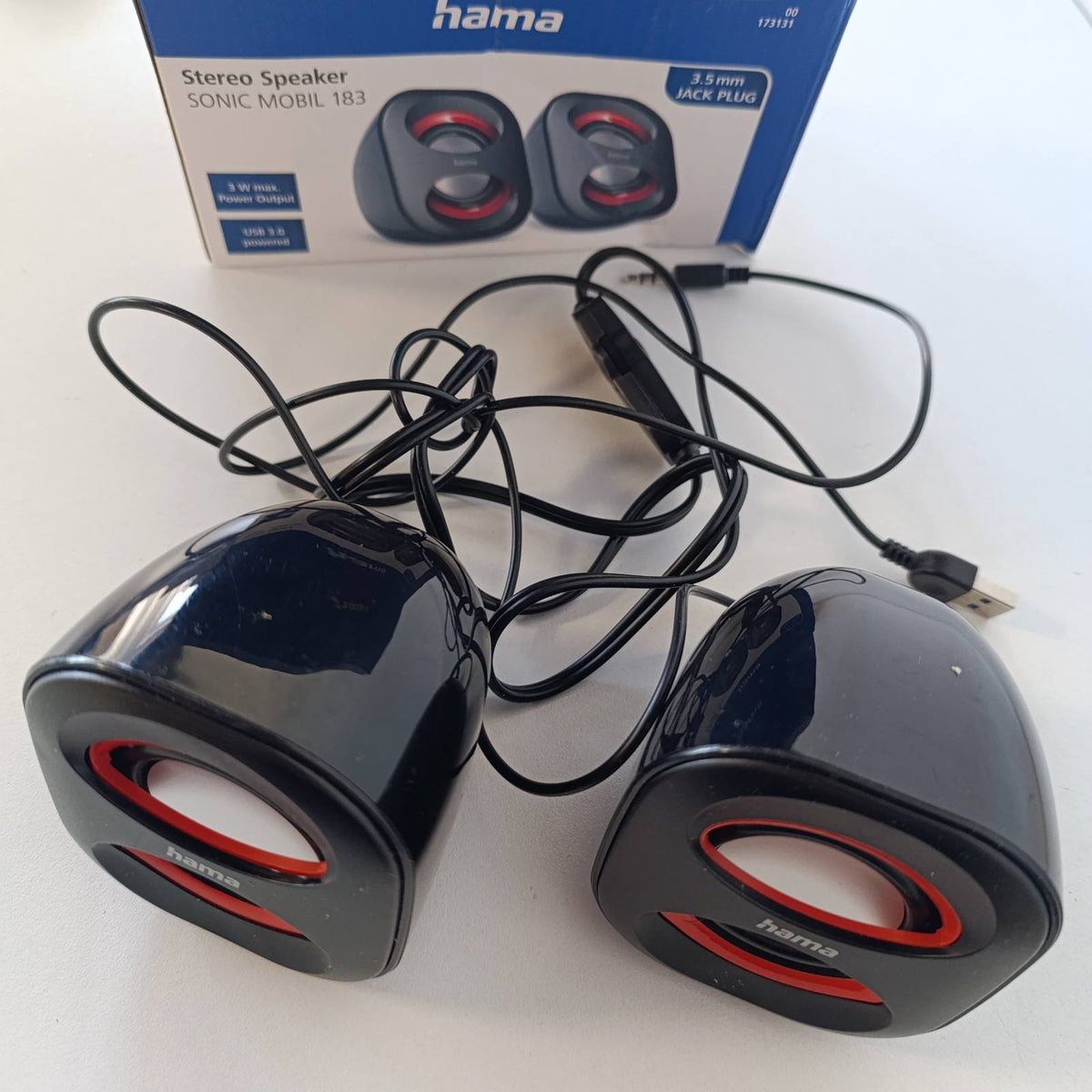 299937 - Hama Altoparlantë për PC Sonic Mobil 183 - USB 3.0, prizë 3.5 mm, 3 W, Aktivë për Kompjuter, E Zezë/E Kuqe