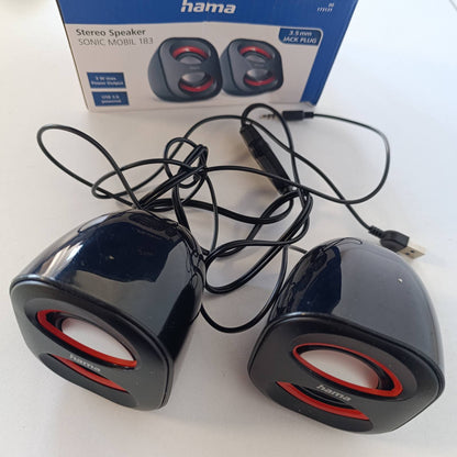 299937 - Hama Altoparlantë për PC Sonic Mobil 183 - USB 3.0, prizë 3.5 mm, 3 W, Aktivë për Kompjuter, E Zezë/E Kuqe