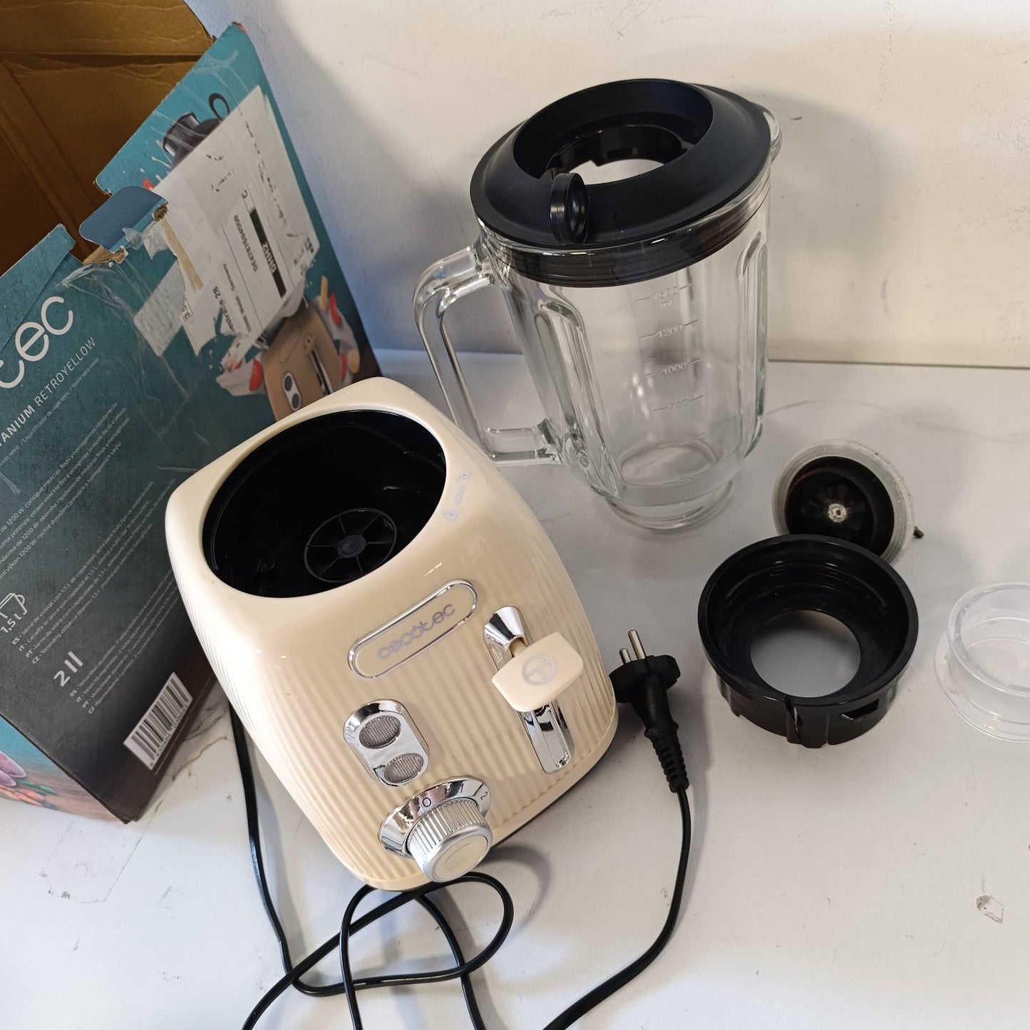 277439 - CECOTEC Mikser me bazë Retro Power Titanium, 1200W, enë qelqi 1.5L, shpejtësi e rregullueshme, motor 100% bakër