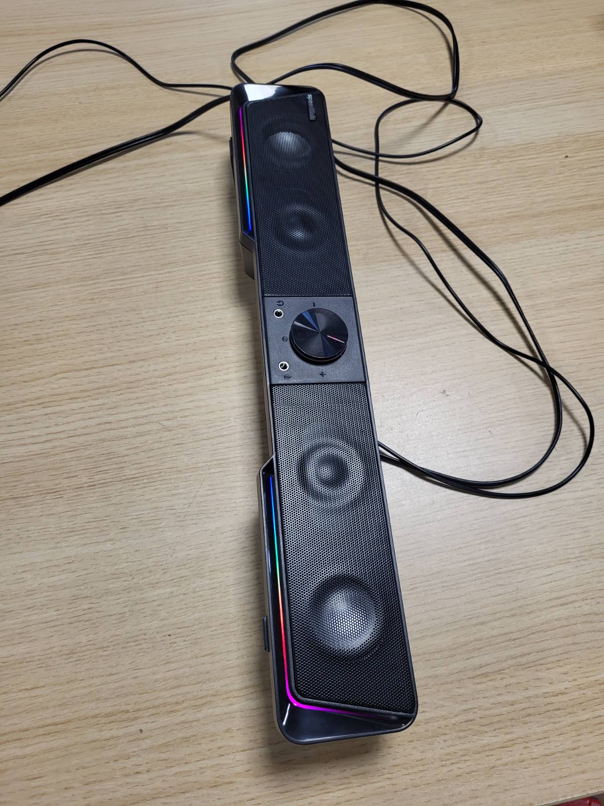 273376 - SPEEDLINK Gravity RGB Stereo Soundbar – Altoparlant PC me lidhje Bluetooth për smartphone/tablet dhe prizë 3.5 mm, ndriçim RGB, prizë për kufje dhe mikrofon, e zezë