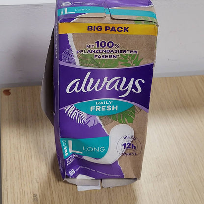 304064 - Always Daily Fresh Mbajtëse të gjata për të mbathura, 100% fibra bimore, 38 copë, pa aromë, deri në 12 orë mbrojtje