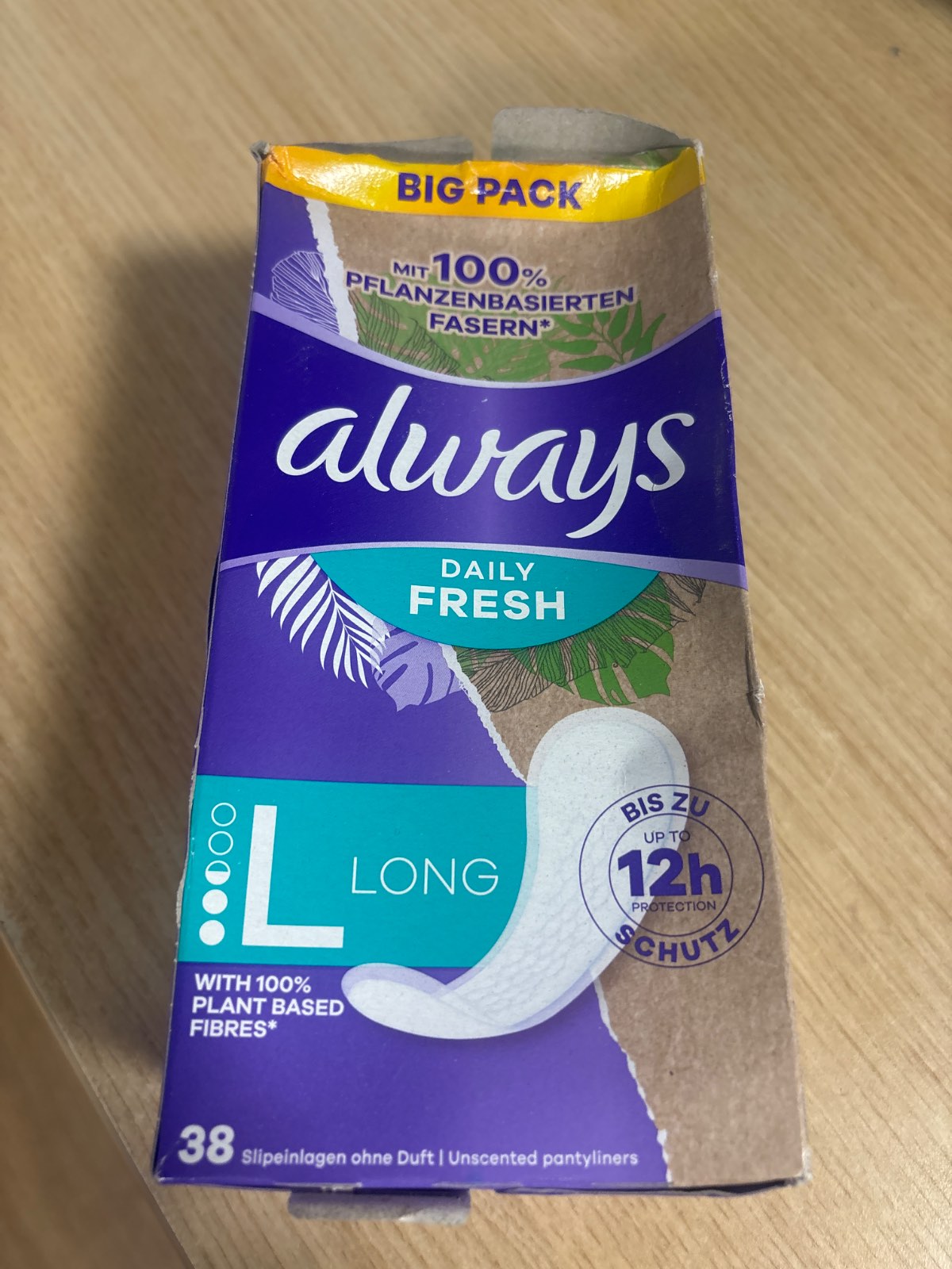 304061 - Always Daily Fresh Mbajtëse të gjata për të mbathura, 100% fibra bimore, 38 copë, pa aromë, deri në 12 orë mbrojtje