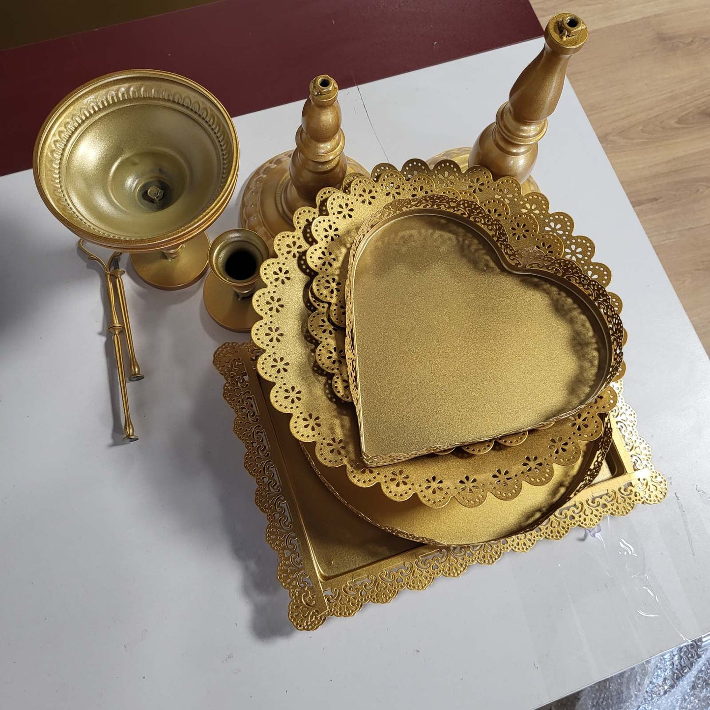 292450 - EIDOCT Set prej 9 stendash metalike për torta, ngjyrë ari, Set stendash metalike të rrumbullakëta për torta, mbajtëse për kek të vegjël, Pjata për shfaqje ëmbëlsirash për festa ditëlindjeje, dasma, stenda për shfaqje ëmbëlsirash për çaj pasdite