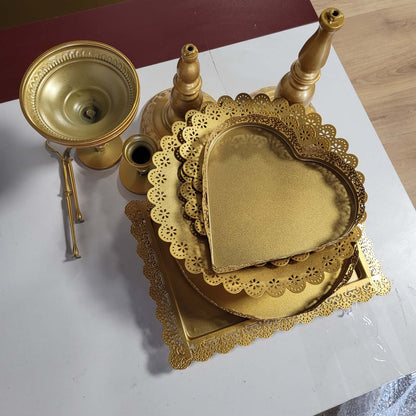 292450 - EIDOCT Set prej 9 stendash metalike për torta, ngjyrë ari, Set stendash metalike të rrumbullakëta për torta, mbajtëse për kek të vegjël, Pjata për shfaqje ëmbëlsirash për festa ditëlindjeje, dasma, stenda për shfaqje ëmbëlsirash për çaj pasdite