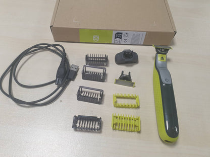 320990 - PHILIPS OneBlade 360 Fytyrë & Trup - Makinë rroje elektrike, prerëse flokësh dhe pastrues trupi, 3 tehe 360, 4 aksesorë shkurtimi (1/2/3/5 mm), 2 aksesorë trupi, Rruajtje e lagësht dhe e thatë (QP2834/31)
