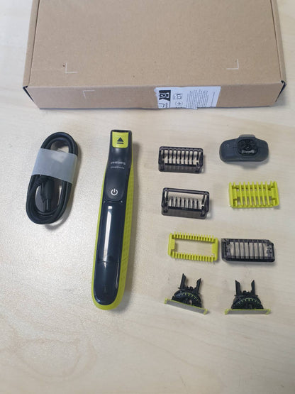 302837 - PHILIPS OneBlade 360 Fytyrë & Trup - Makinë rroje elektrike, prerëse flokësh dhe pastrues trupi, 3 tehe 360, 3 aksesorë shkurtimi (1/3/5 mm), 2 aksesorë trupi, Rruajtje e lagësht dhe e thatë për fytyrën dhe trupin (QP2824/31)