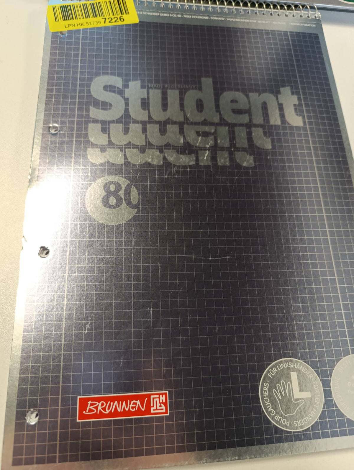 310716 - BRUNNEN Spirale Collegeblock A4, 28 vijëzim, 80 fletë, antracit