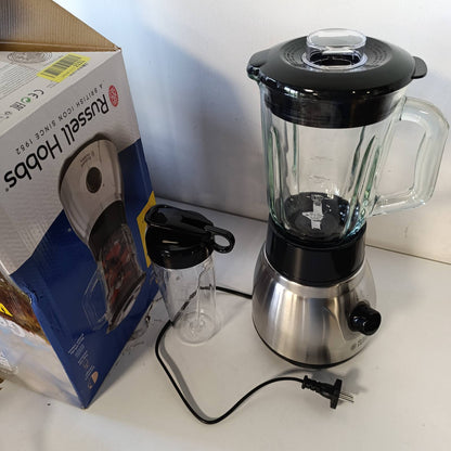 288302 - RUSSELL HOBBS Mikser me Stacion 2-në-1, Kavanoz Qelqi Blender 1.5L & Mini Smoothie Maker 0.6L, Shishe Pijeje me Kapak, Mund të lahet në lavastovilje, Funksion Pulsimi/Shtypjeje Akullore, Kavanoz pa BPA, Çelik Inoks 23821-56