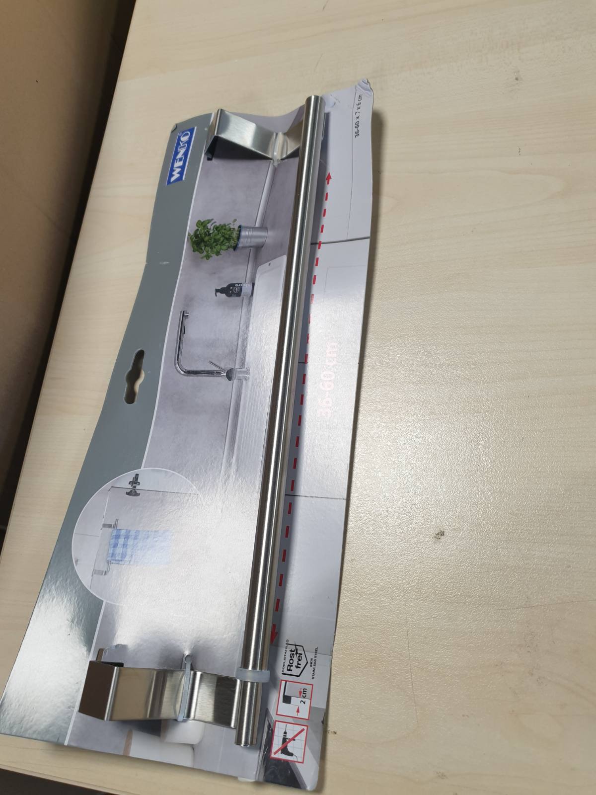198025 - WENKO Mbajtëse Peshqirësh Prej Çeliku Inox, Teleskopike, për Varje në Dollapë dhe Sirtarë, E Zgjatshme, 36-60 x 6 x 7 cm, Mat