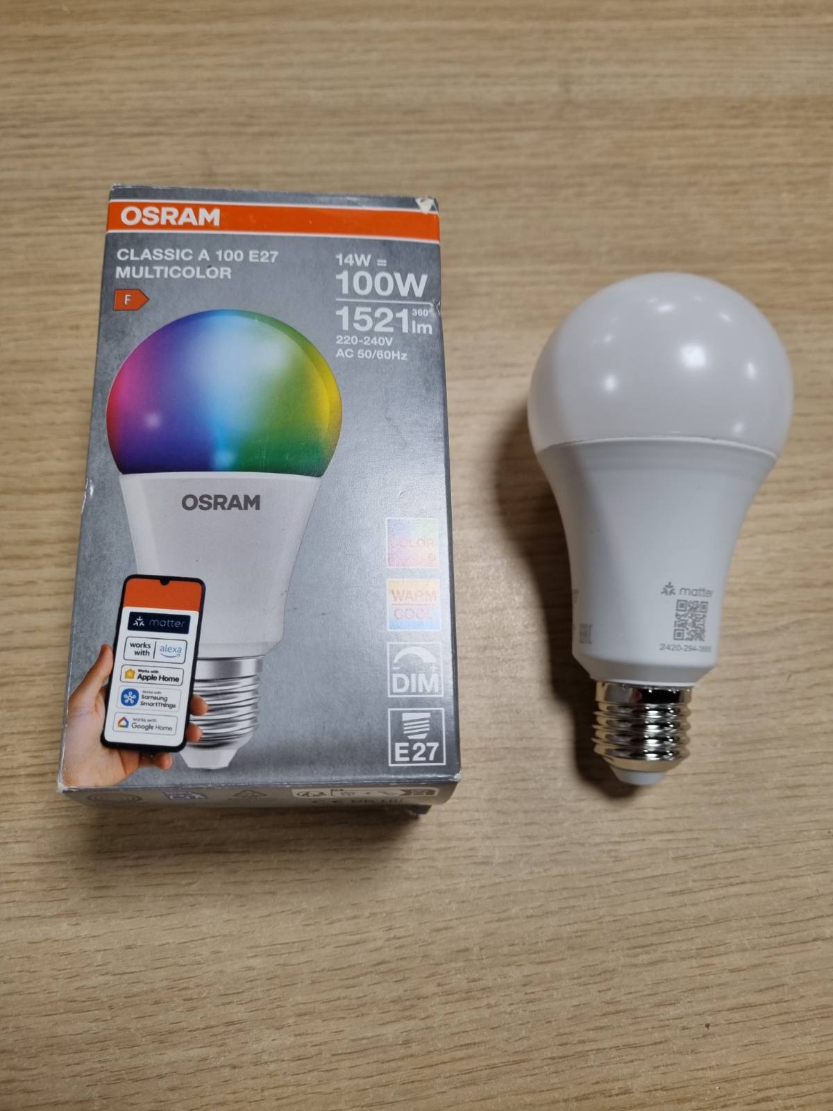 188176 - OSRAM LED Llambë SMART+ RGBW E27, E Përshtatshme me Alexa, Zëvendëson 100W, 2700-6500K, 16 Milionë Ngjyra RGB, Lidhje Nëpërmjet Wifi, Pako me 1, Mos e Pajtueshme me Aplikacionin SMART+