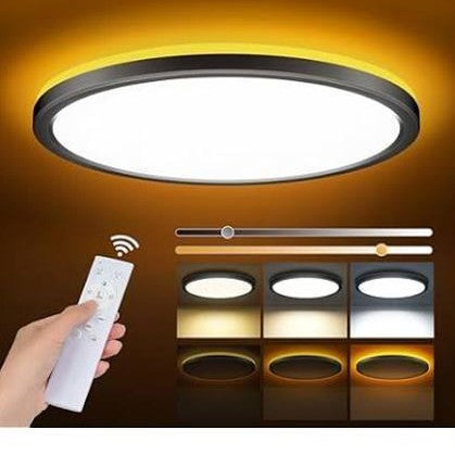 187477 -BOWFAR Dritë Tavani LED, Llambë Tavani 24W, 2800LM, Telekomandë, Errësim 3000K-6500K, Dritë Nate 1800K Amber, Ã˜29.5x2.5cm, e Zezë