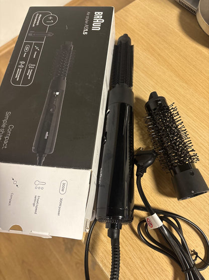 316905 - BRAUN Furçë me ajër të nxehtë AS1.5, 300 W, 3 cilësime nxehtësie/shpejtësie, Furçë termike e rrumbullakët, e zezë, BRAS150E