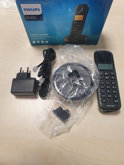 276777 - PHILIPS Telefon pa Tel D165B, Telefon Fiks pa Tel DECT, Ekran 1.6 inç, 50 Kontakte, 10 Orë Kohë Bisede, 200 Orë Kohë Gatishmërie, Ngjyrë e Zezë