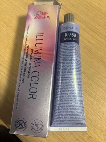 318571 - WELLA PROFESSIONALS Illumina Color – Ngjyrë flokësh vegane premium, e përhershme – rezultate natyrale me ngjyra dhe deri në 100% mbulim të thinjave – 10/69 Bjonde e Çelët Vjollcë Hiri – 60 ml